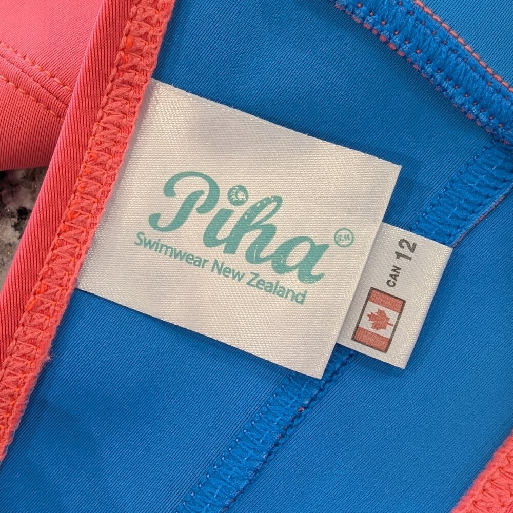 PIHA New Zealand Neoprene Bikini 12 Coral & Blue Trim Bold Vibrant Vivid - Picture 4 of 5